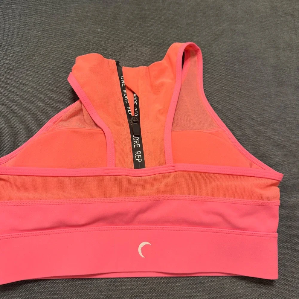 Zyia Active Neon Pink Coral Laser Cut Mesh High Neck Sports Bra One More‎ Rep